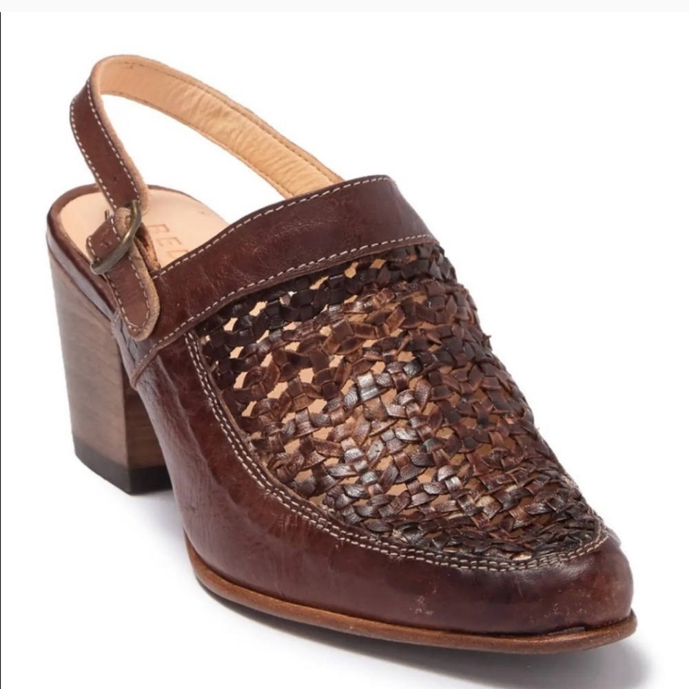 BED STU BETTINA SLINGBACK MULES BROWN NATURALLY DISTRESSED WOVEN LEATHER SZ. 9.5